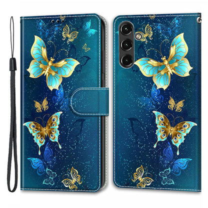 For Samsung Galaxy A14 4G / 5G PU Leather Cover Pattern Printed Card Slots Stand Flip Phone Case with Strap