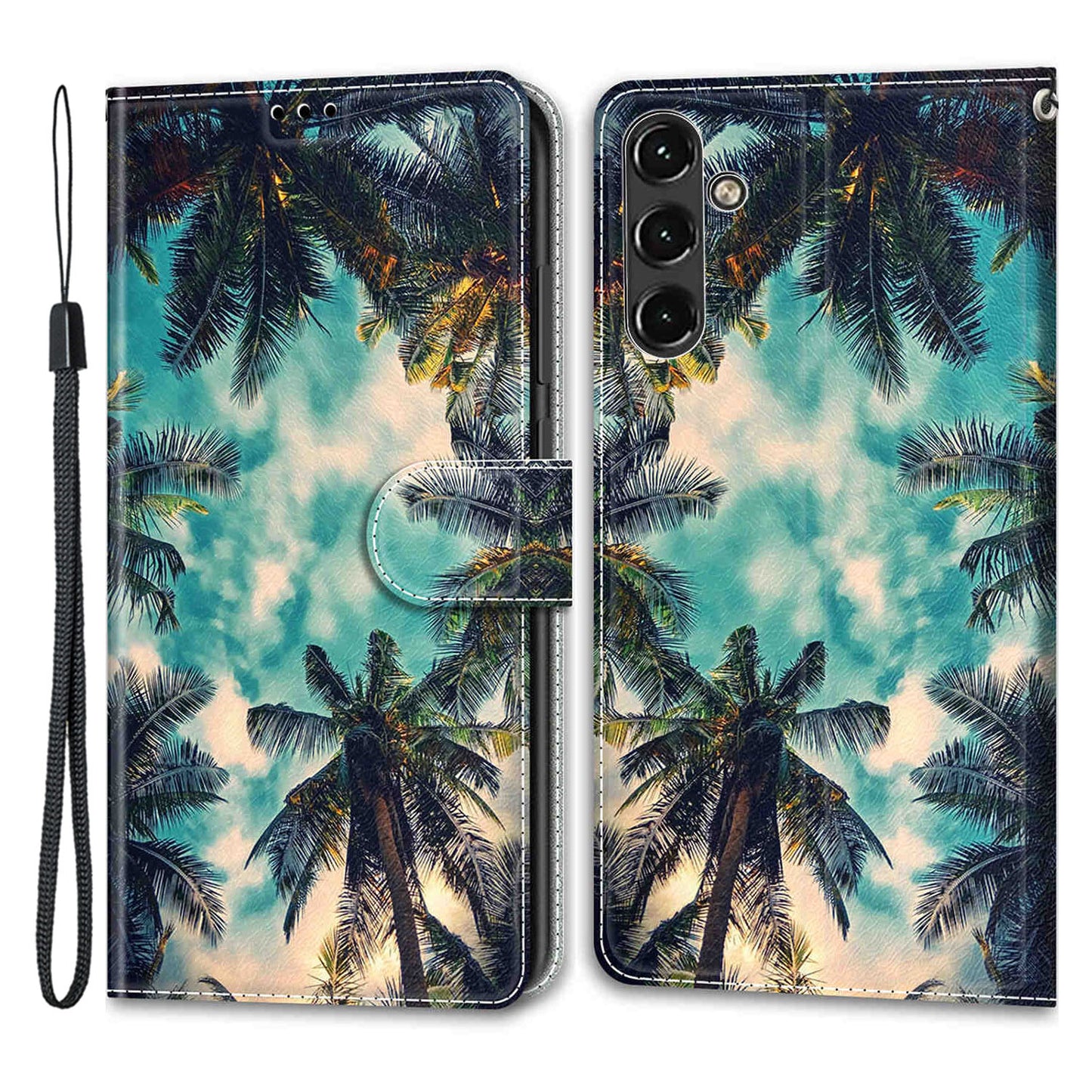 For Samsung Galaxy A14 4G / 5G PU Leather Cover Pattern Printed Card Slots Stand Flip Phone Case with Strap