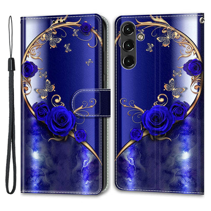 For Samsung Galaxy A14 4G / 5G PU Leather Cover Pattern Printed Card Slots Stand Flip Phone Case with Strap