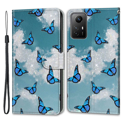 For Xiaomi Redmi Note 12S 4G Pattern Printed PU Leather Cover Card Holder Stand Magnetic Phone Case with Strap