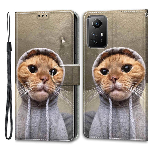 For Xiaomi Redmi Note 12S 4G Pattern Printed PU Leather Cover Card Holder Stand Magnetic Phone Case with Strap