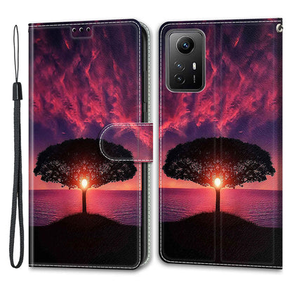 For Xiaomi Redmi Note 12S 4G Pattern Printed PU Leather Cover Card Holder Stand Magnetic Phone Case with Strap