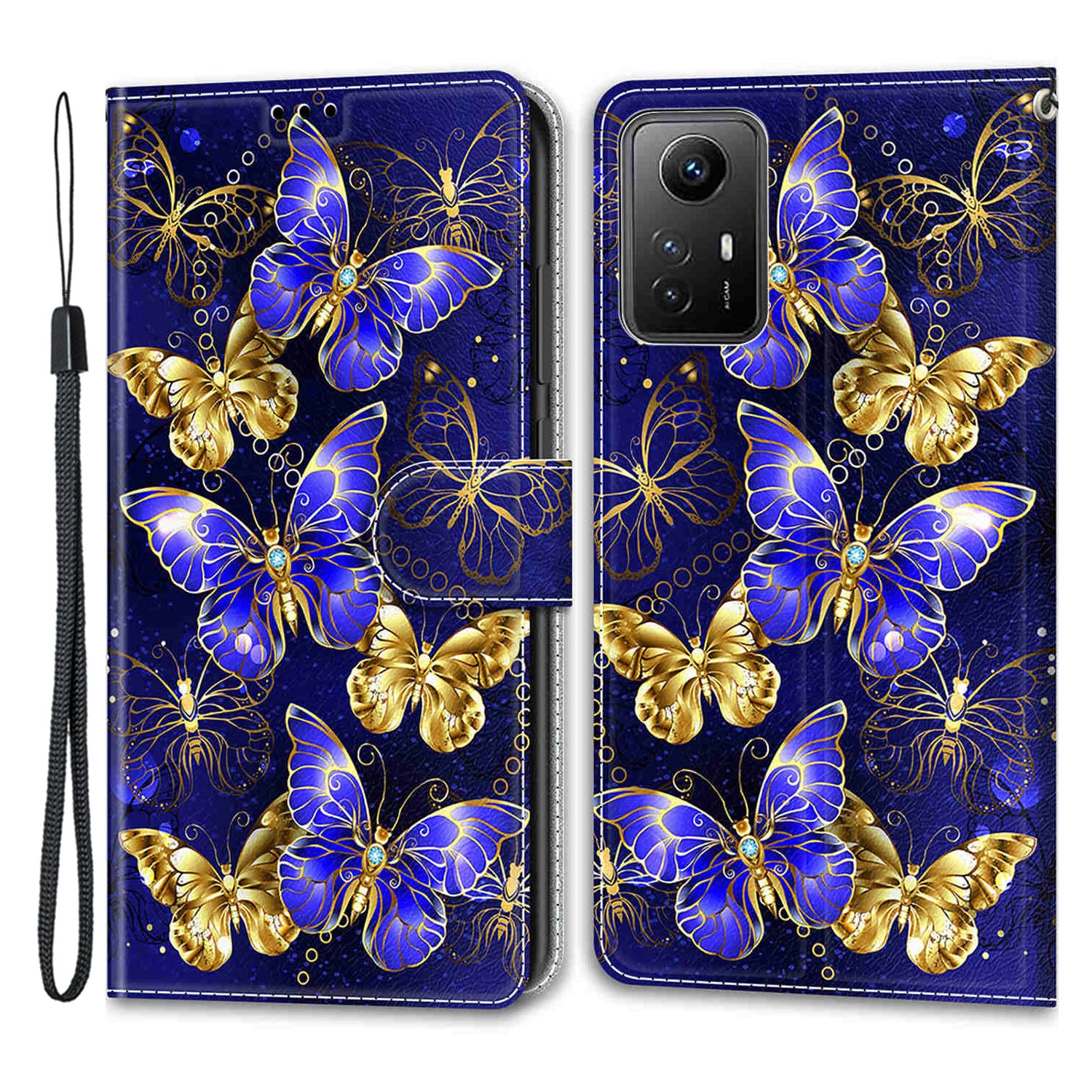 For Xiaomi Redmi Note 12S 4G Pattern Printed PU Leather Cover Card Holder Stand Magnetic Phone Case with Strap