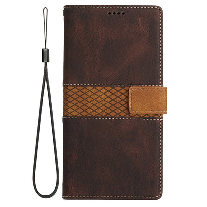 Stand Phone Case for Google Pixel 8 , PU Leather Cover Magnetic Wallet Grid Splicing Phone Shell with Strap