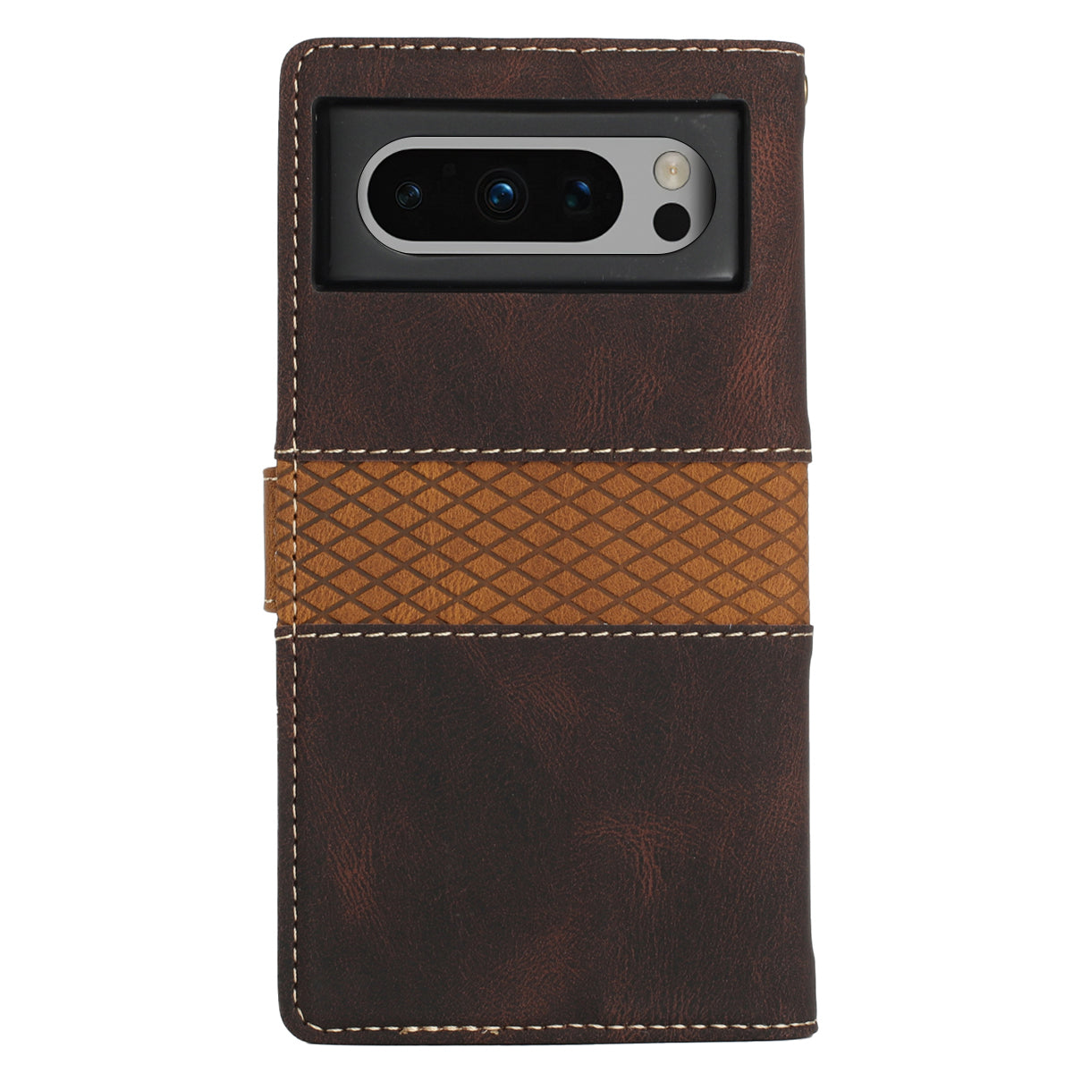 Stand Phone Case for Google Pixel 8 , PU Leather Cover Magnetic Wallet Grid Splicing Phone Shell with Strap