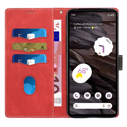 Stand Phone Case for Google Pixel 8 , PU Leather Cover Magnetic Wallet Grid Splicing Phone Shell with Strap