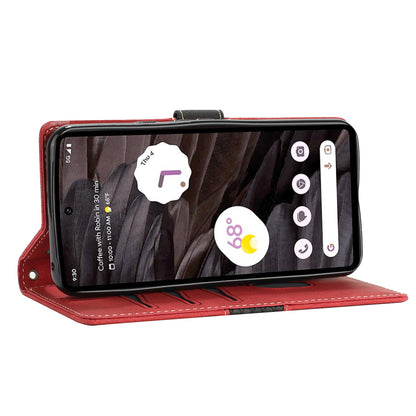 Stand Phone Case for Google Pixel 8 , PU Leather Cover Magnetic Wallet Grid Splicing Phone Shell with Strap