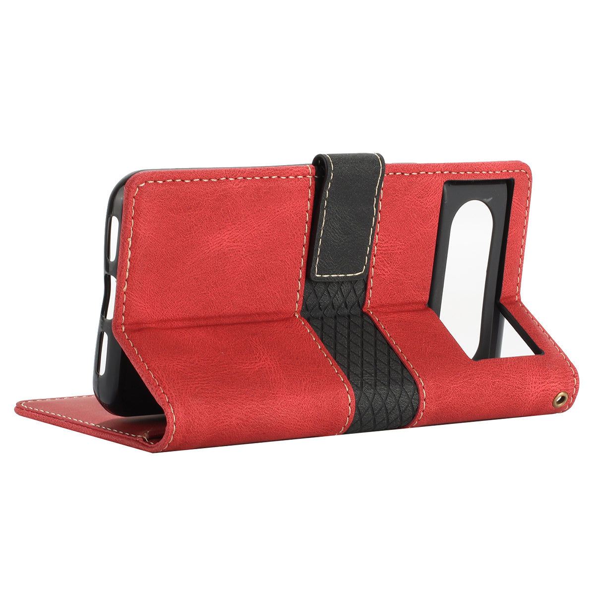 Stand Phone Case for Google Pixel 8 , PU Leather Cover Magnetic Wallet Grid Splicing Phone Shell with Strap