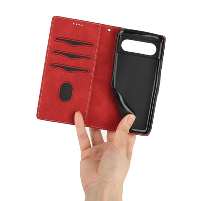 Stand Phone Case for Google Pixel 8 , PU Leather Cover Magnetic Wallet Grid Splicing Phone Shell with Strap