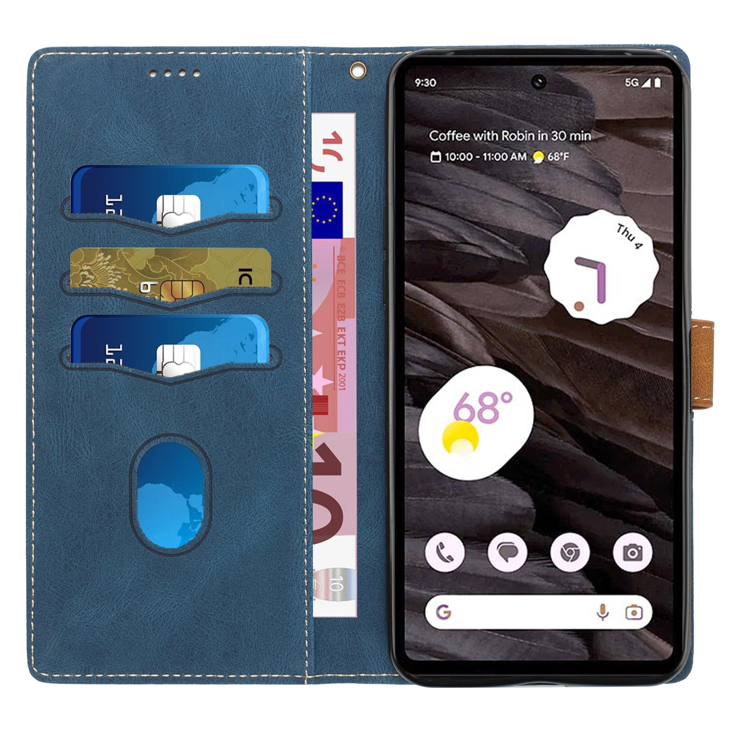 Stand Phone Case for Google Pixel 8 , PU Leather Cover Magnetic Wallet Grid Splicing Phone Shell with Strap