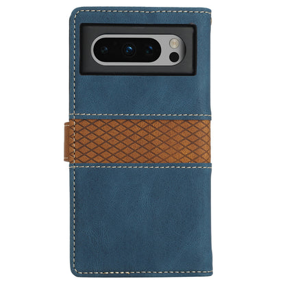Stand Phone Case for Google Pixel 8 , PU Leather Cover Magnetic Wallet Grid Splicing Phone Shell with Strap