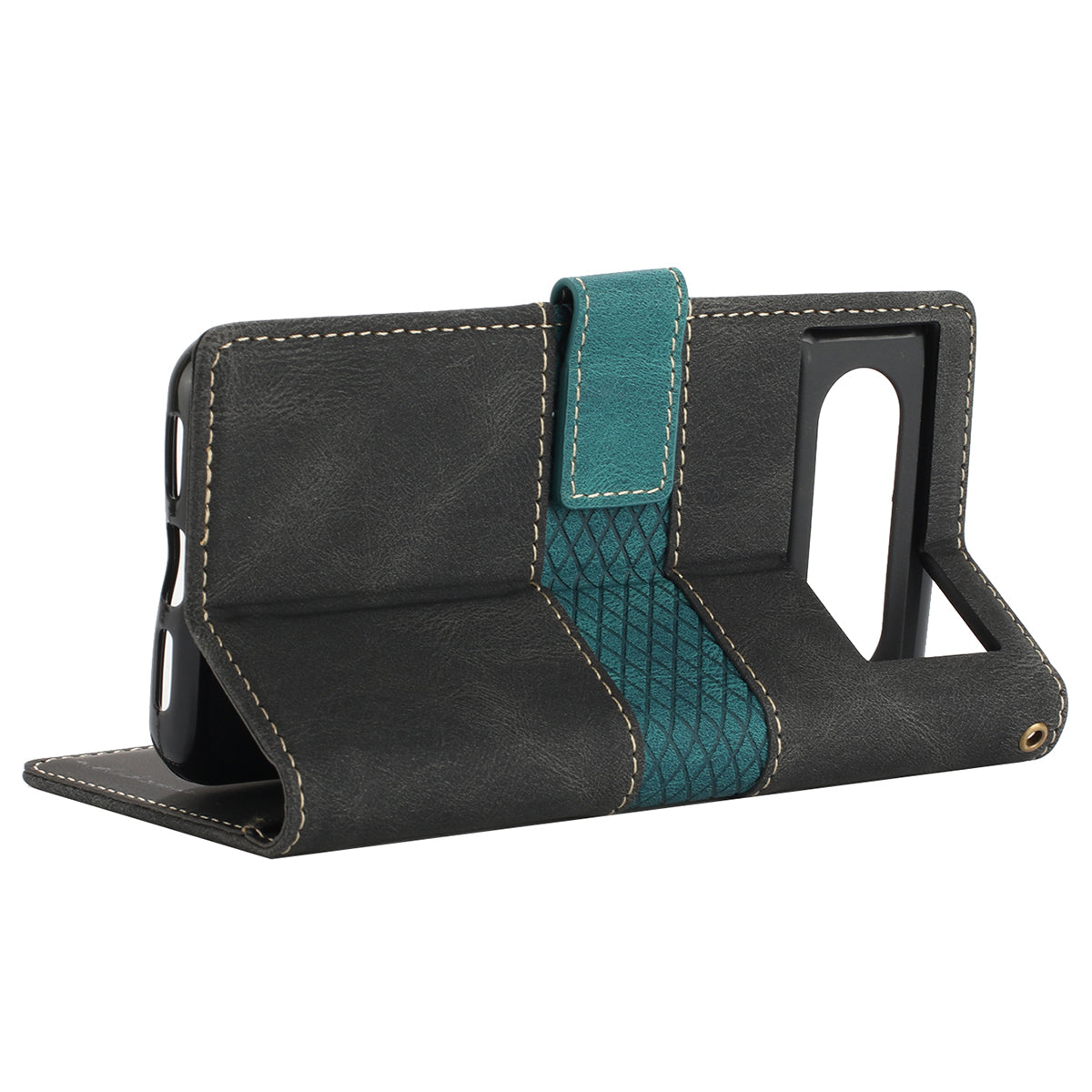 Stand Phone Case for Google Pixel 8 , PU Leather Cover Magnetic Wallet Grid Splicing Phone Shell with Strap