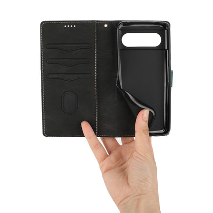 Stand Phone Case for Google Pixel 8 , PU Leather Cover Magnetic Wallet Grid Splicing Phone Shell with Strap