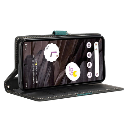 For Google Pixel 8 Pro PU Leather Cover Magnetic Flip Wallet Grid Splicing Phone Stand Case with Strap