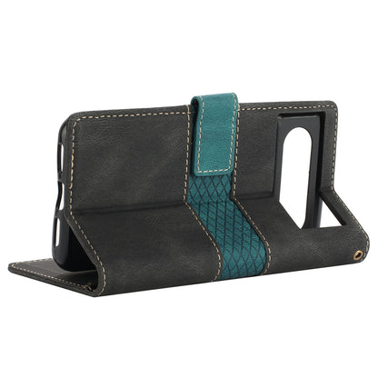 For Google Pixel 8 Pro PU Leather Cover Magnetic Flip Wallet Grid Splicing Phone Stand Case with Strap