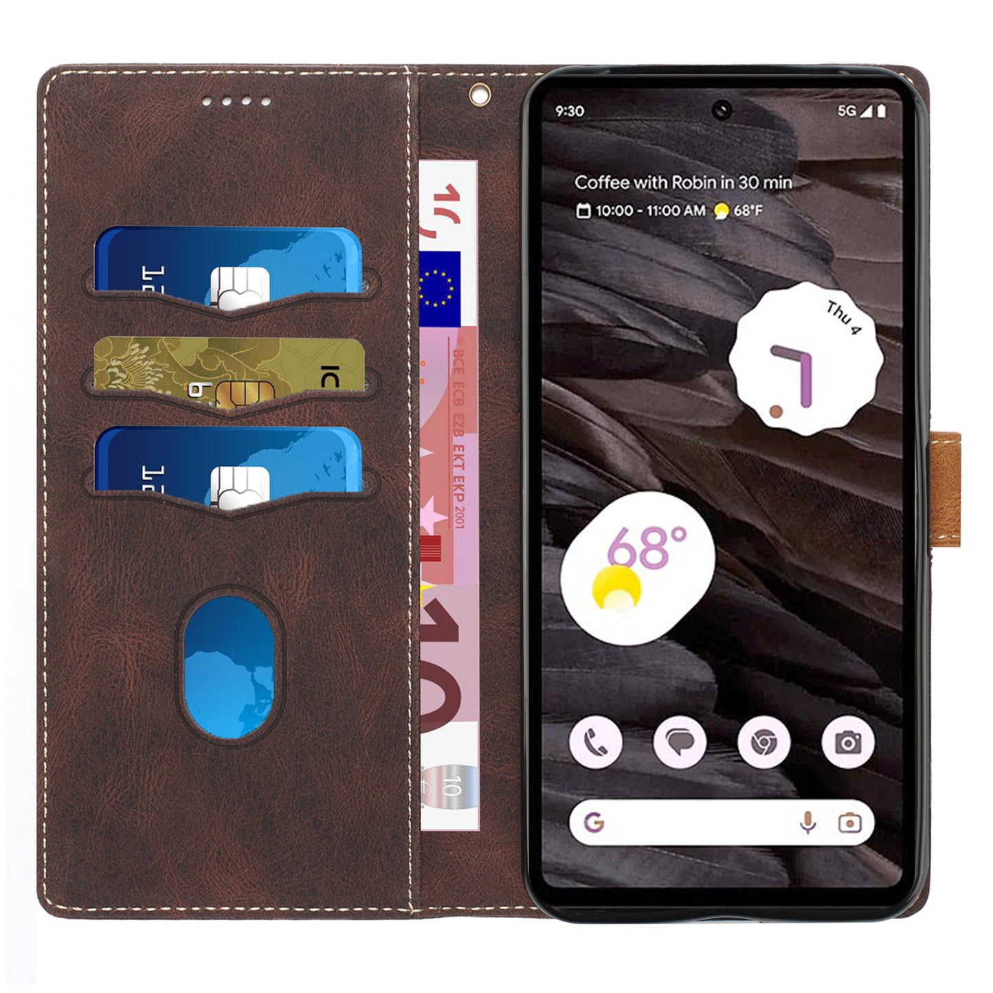 For Google Pixel 8 Pro PU Leather Cover Magnetic Flip Wallet Grid Splicing Phone Stand Case with Strap