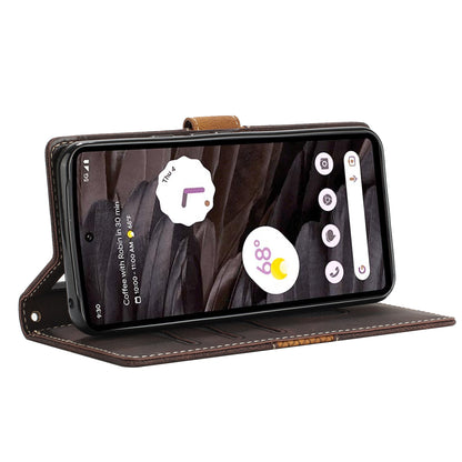 For Google Pixel 8 Pro PU Leather Cover Magnetic Flip Wallet Grid Splicing Phone Stand Case with Strap