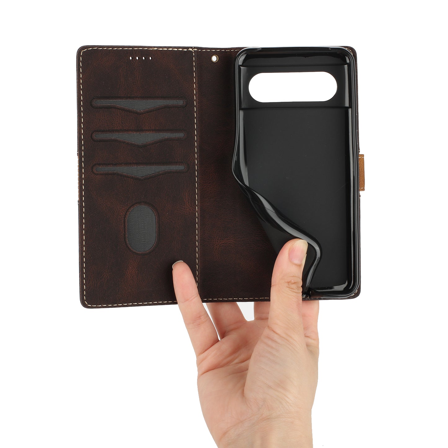 For Google Pixel 8 Pro PU Leather Cover Magnetic Flip Wallet Grid Splicing Phone Stand Case with Strap