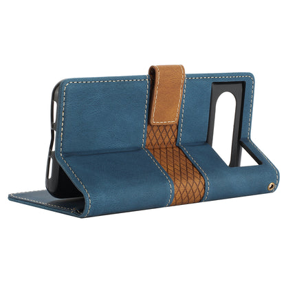 For Google Pixel 8 Pro PU Leather Cover Magnetic Flip Wallet Grid Splicing Phone Stand Case with Strap