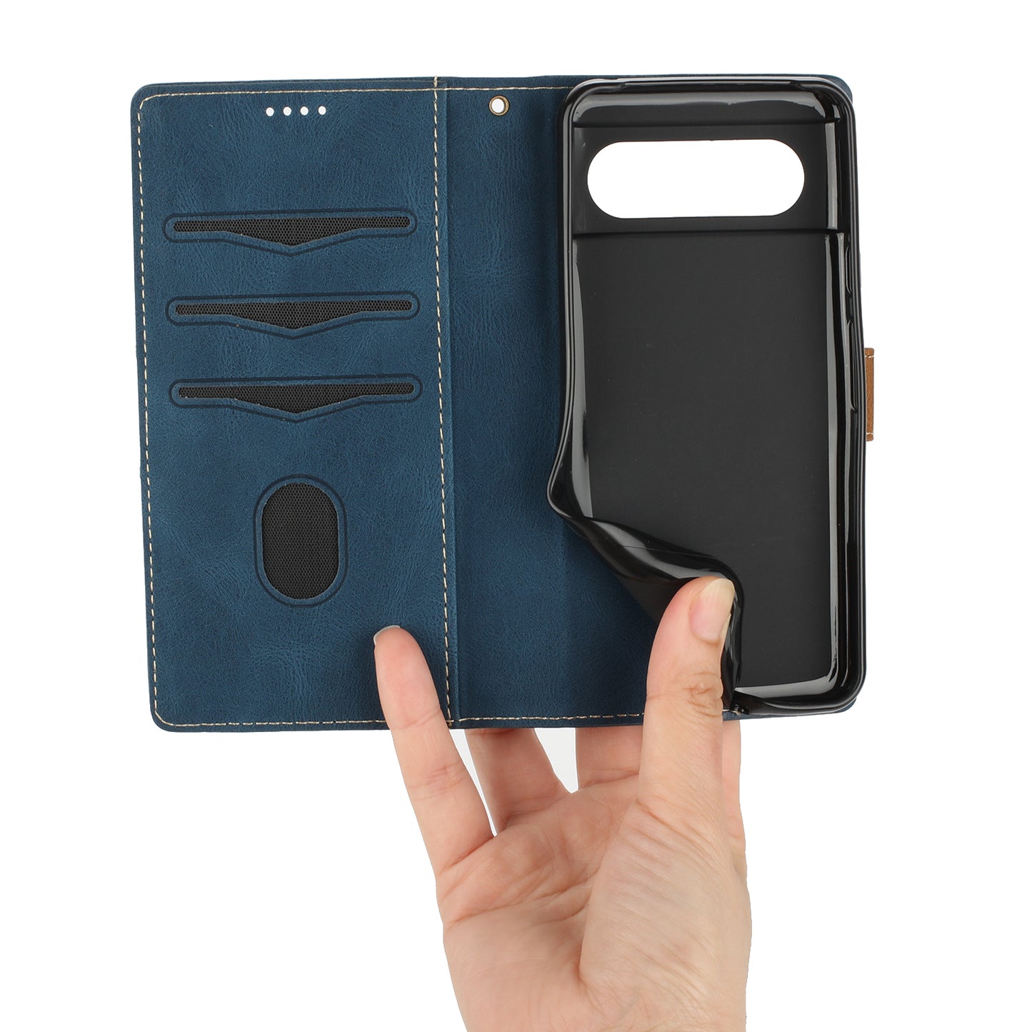 For Google Pixel 8 Pro PU Leather Cover Magnetic Flip Wallet Grid Splicing Phone Stand Case with Strap