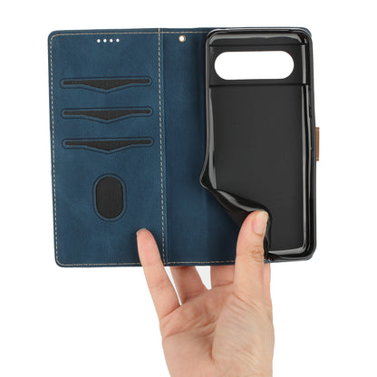 For Google Pixel 8 Pro PU Leather Cover Magnetic Flip Wallet Grid Splicing Phone Stand Case with Strap