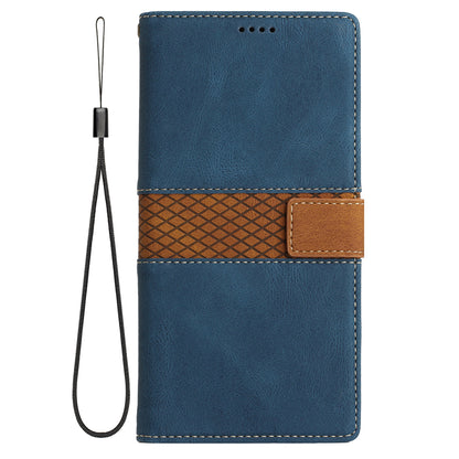 For Google Pixel 8 Pro PU Leather Cover Magnetic Flip Wallet Grid Splicing Phone Stand Case with Strap