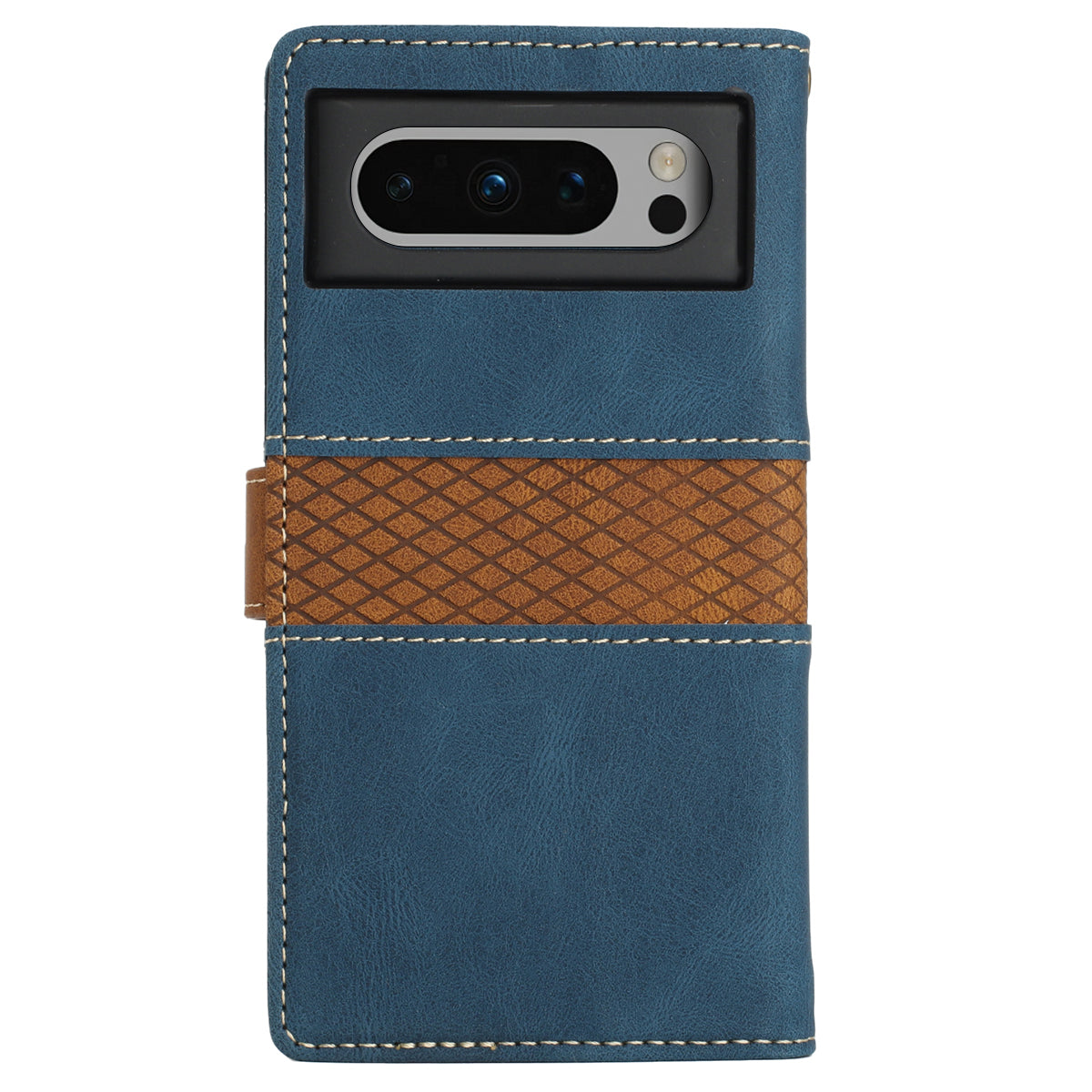 For Google Pixel 8 Pro PU Leather Cover Magnetic Flip Wallet Grid Splicing Phone Stand Case with Strap
