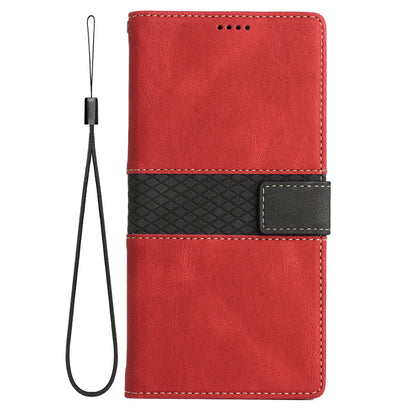 For Google Pixel 8 Pro PU Leather Cover Magnetic Flip Wallet Grid Splicing Phone Stand Case with Strap