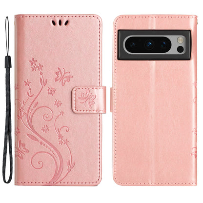 For Google Pixel 8 Pro Imprinted Butterfly Pattern Phone Shell Wallet Stand PU Leather Phone Cover Case