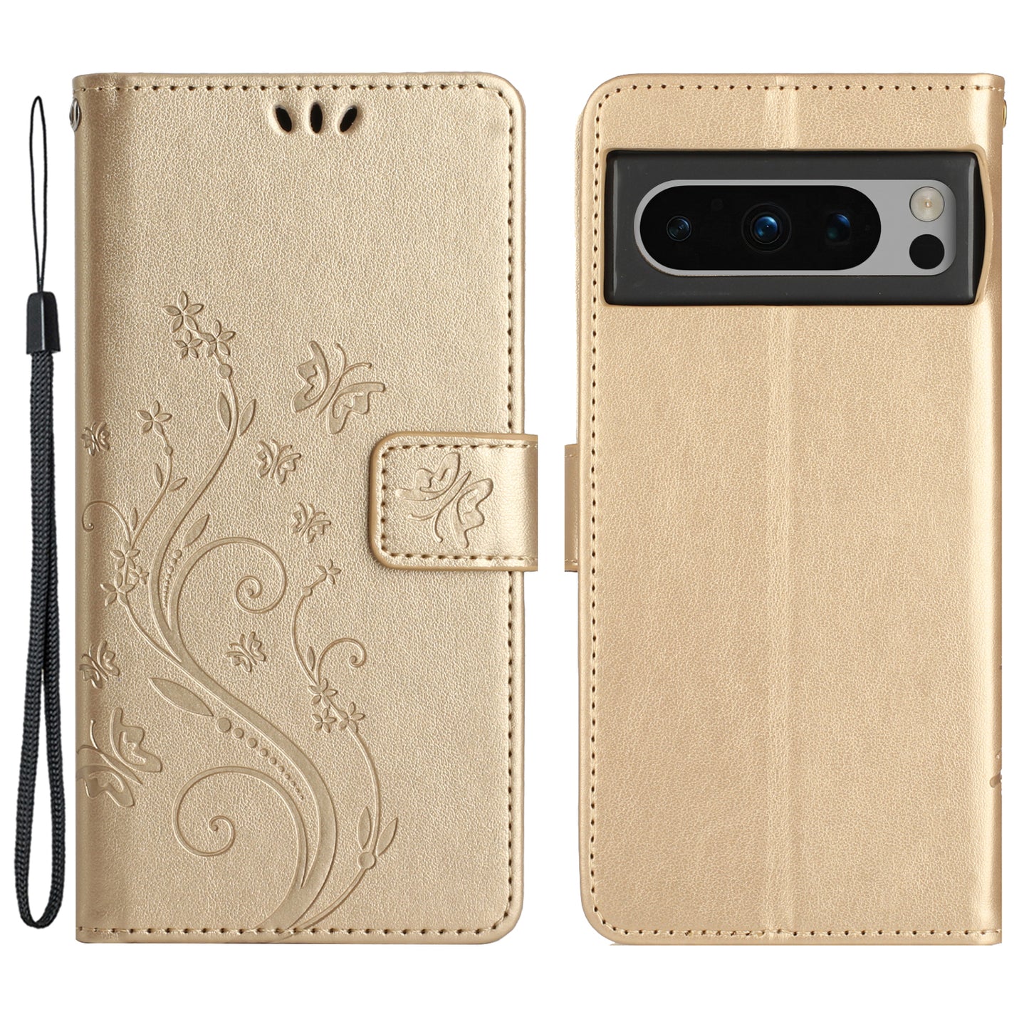 For Google Pixel 8 Pro Imprinted Butterfly Pattern Phone Shell Wallet Stand PU Leather Phone Cover Case