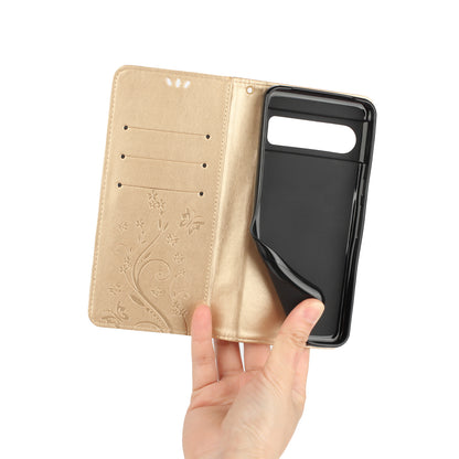 For Google Pixel 8 Pro Imprinted Butterfly Pattern Phone Shell Wallet Stand PU Leather Phone Cover Case
