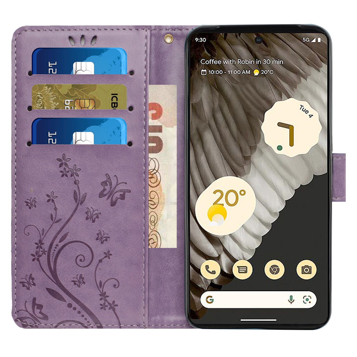 For Google Pixel 8 Pro Imprinted Butterfly Pattern Phone Shell Wallet Stand PU Leather Phone Cover Case