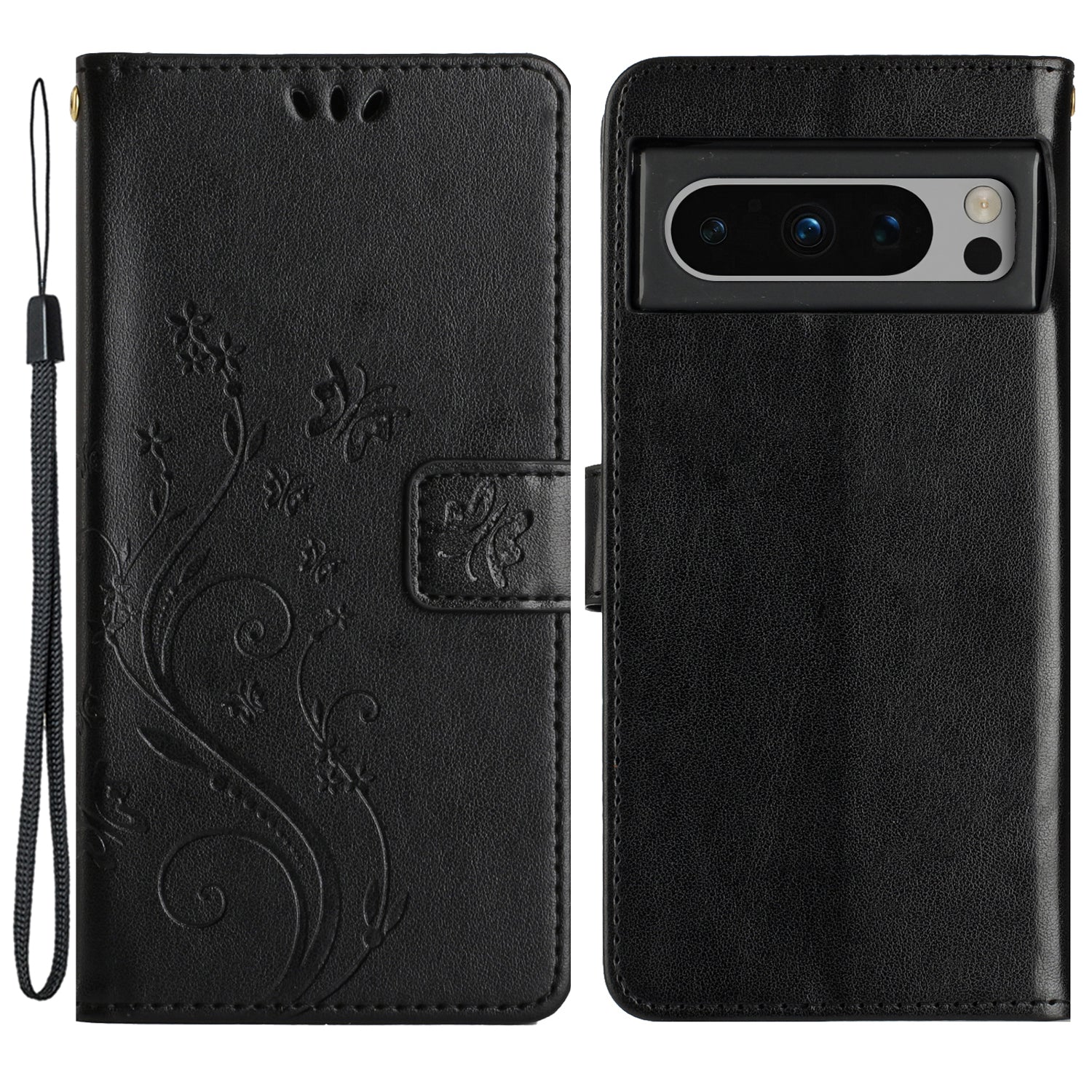 For Google Pixel 8 Pro Imprinted Butterfly Pattern Phone Shell Wallet Stand PU Leather Phone Cover Case