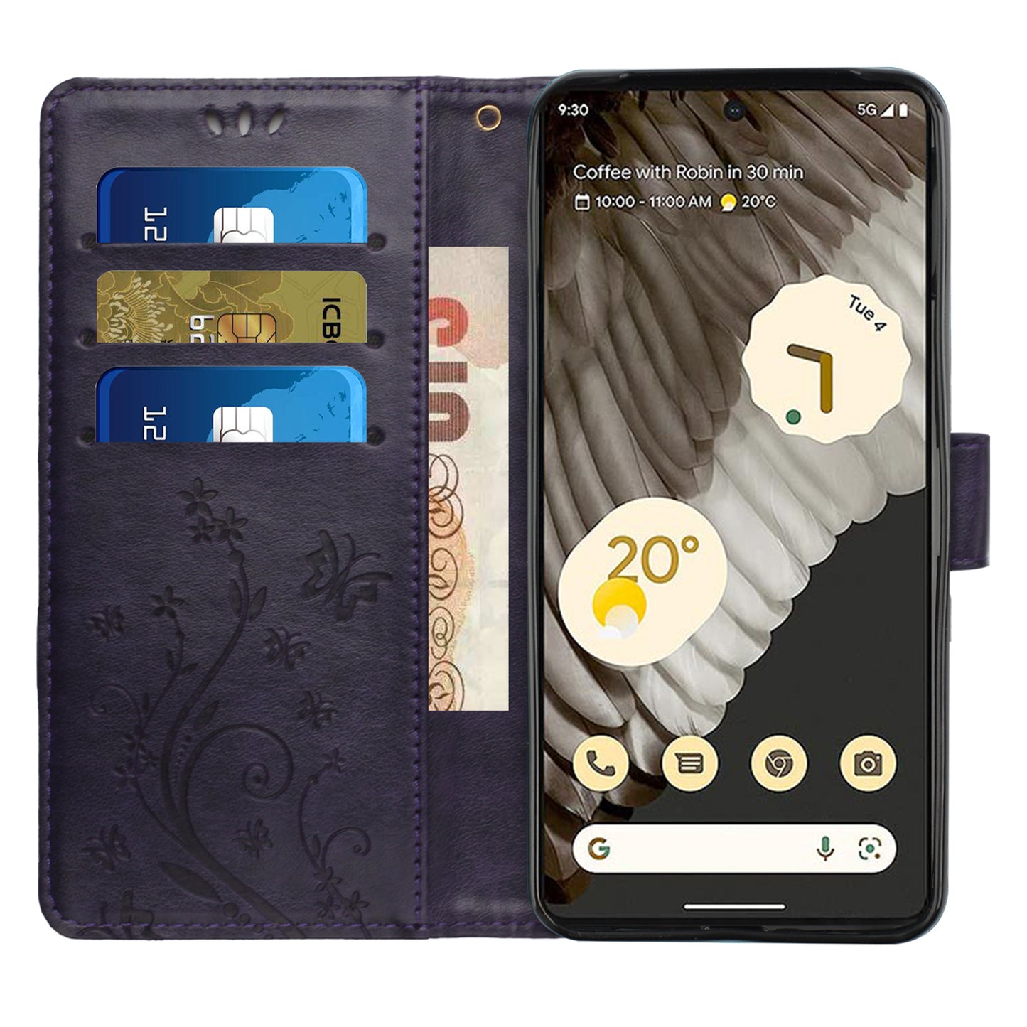 For Google Pixel 8 Pro Imprinted Butterfly Pattern Phone Shell Wallet Stand PU Leather Phone Cover Case