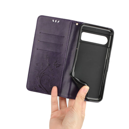 For Google Pixel 8 Pro Imprinted Butterfly Pattern Phone Shell Wallet Stand PU Leather Phone Cover Case