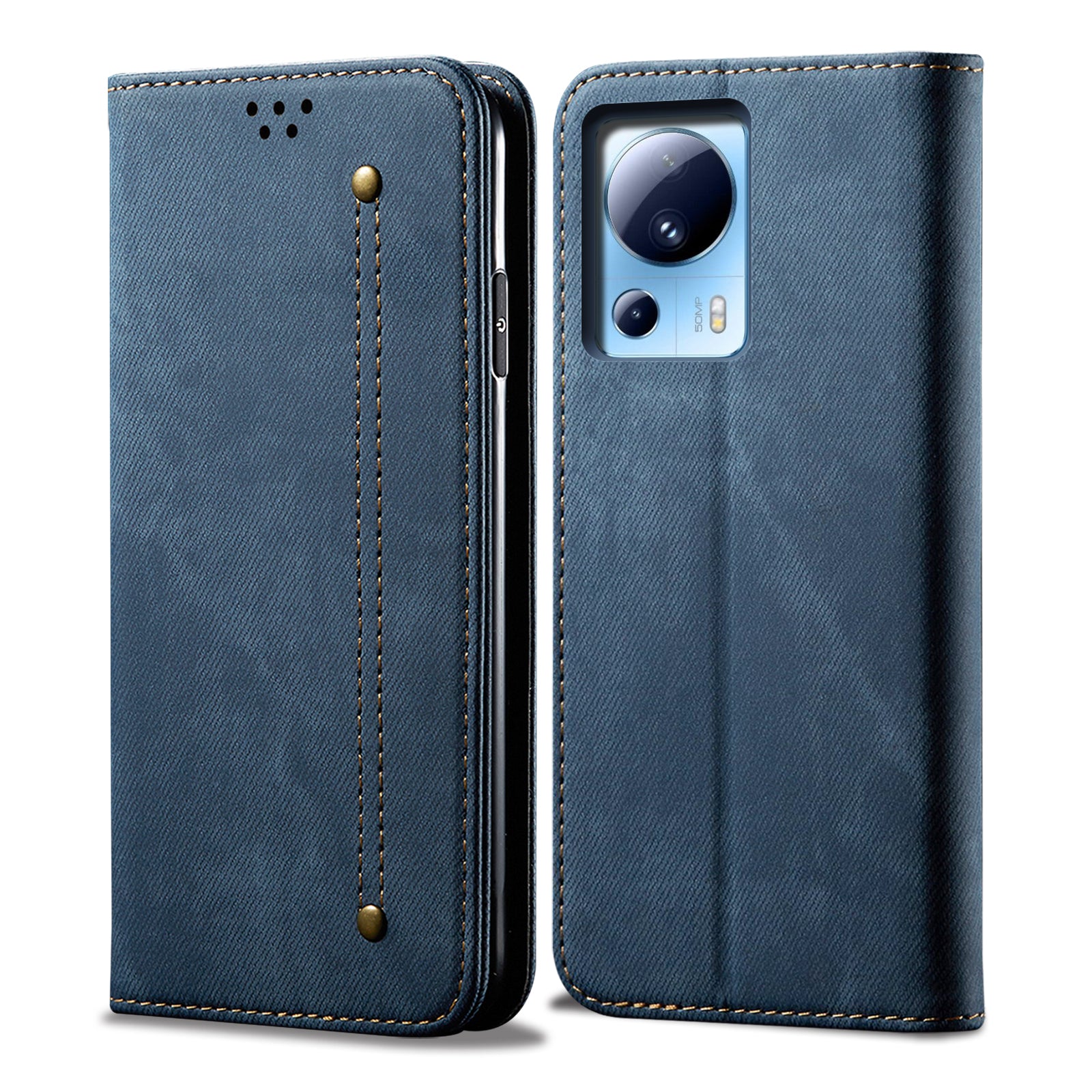 For Xiaomi 13 Lite / Civi 2 5G Wallet PU Leather Phone Cover Jeans Cloth Texture Phone Stand Case