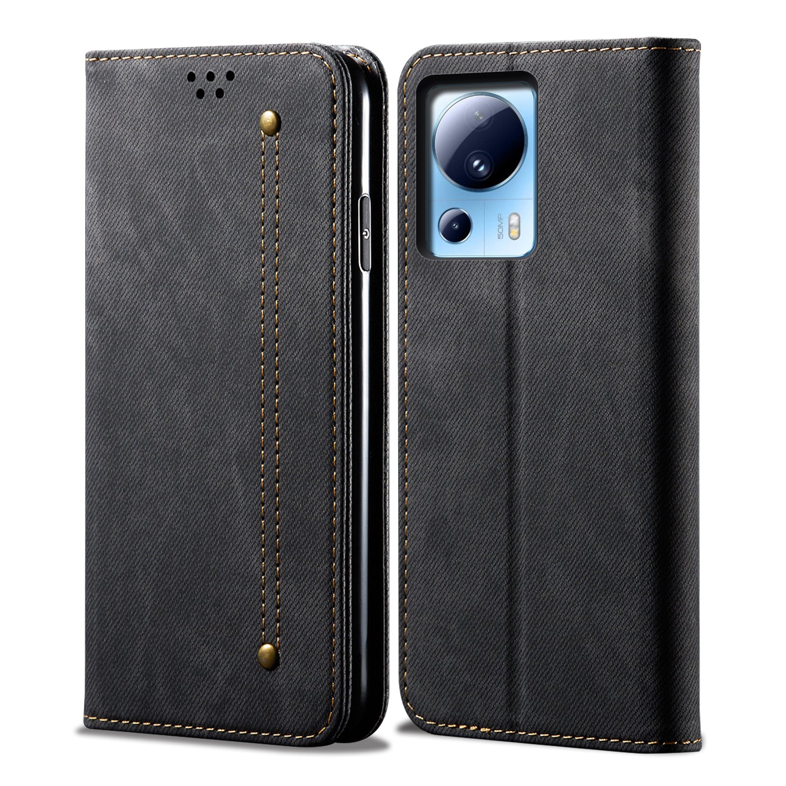 For Xiaomi 13 Lite / Civi 2 5G Wallet PU Leather Phone Cover Jeans Cloth Texture Phone Stand Case