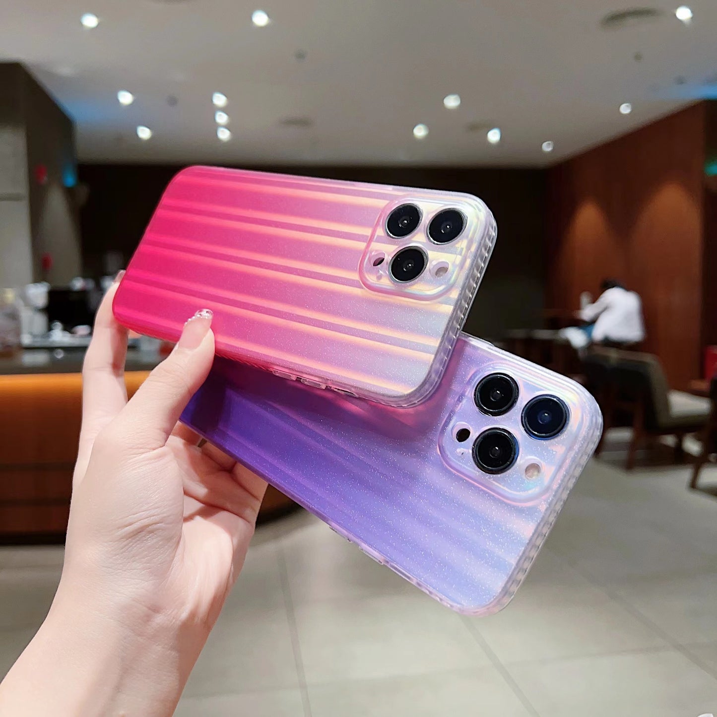 For iPhone 14 Pro Max Suitcase-Shaped Acrylic+TPU Phone Case Laser IMD Design Mobile Phone Cover Shell