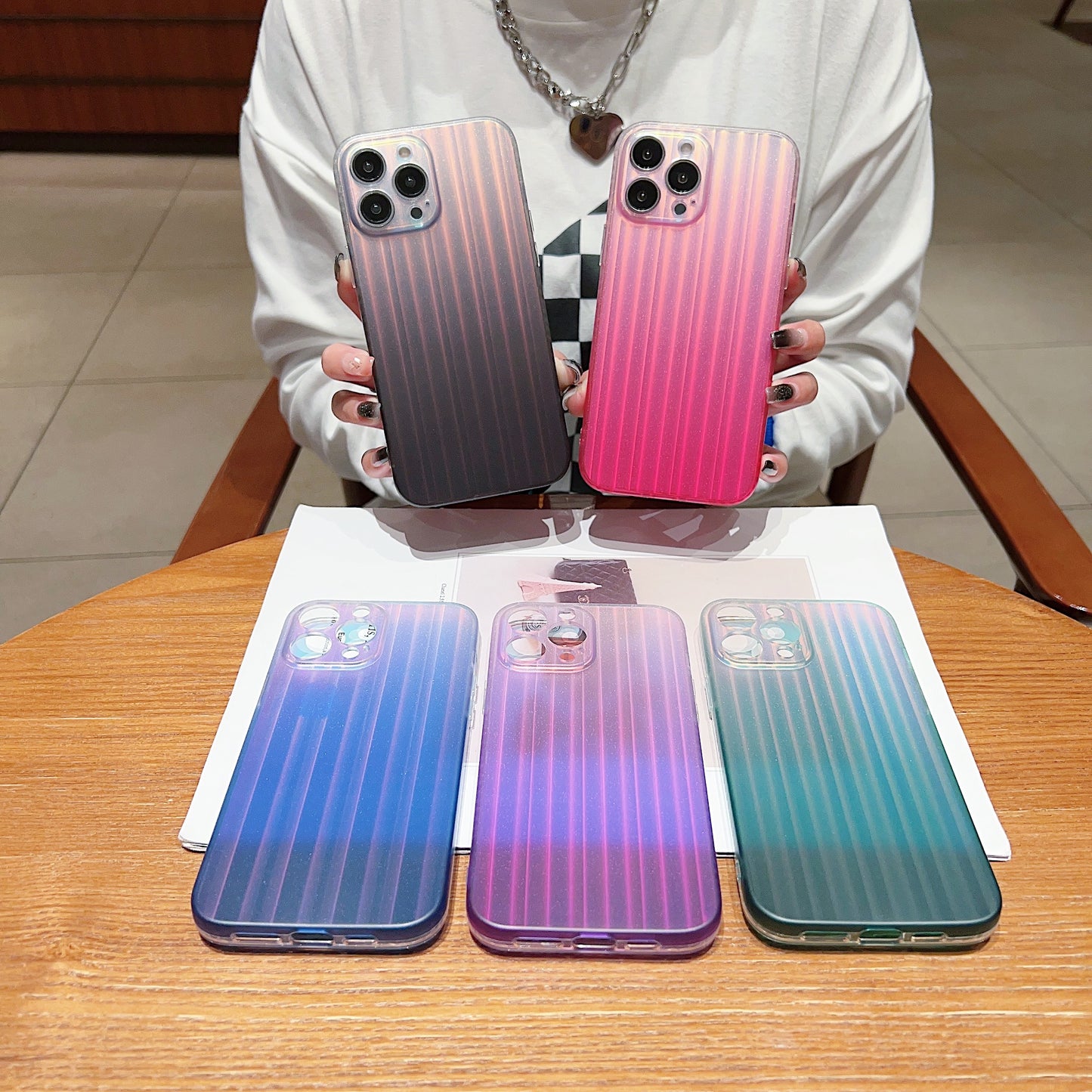 For iPhone 13 Pro Max Anti-Scratch Phone Cover Suitcase-Shaped Laser IMD Design Acrylic+TPU Phone Case Shell