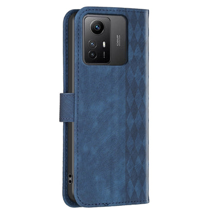 For Xiaomi Redmi Note 12S 4G Phone Cover Grid Pattern Imprinted Stand Wallet PU Leather Phone Case