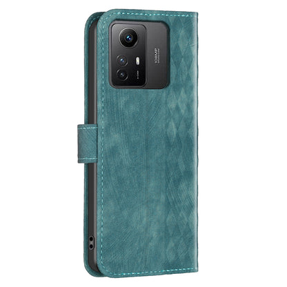 For Xiaomi Redmi Note 12S 4G Phone Cover Grid Pattern Imprinted Stand Wallet PU Leather Phone Case
