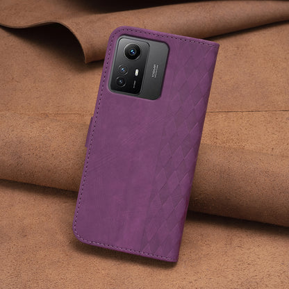 For Xiaomi Redmi Note 12S 4G Phone Cover Grid Pattern Imprinted Stand Wallet PU Leather Phone Case