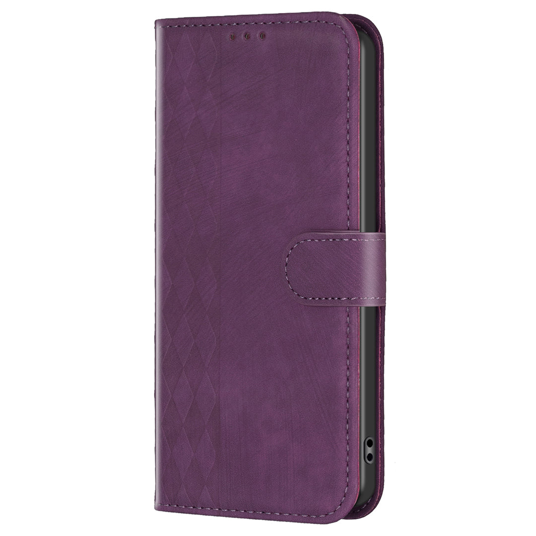 For Xiaomi Redmi Note 12S 4G Phone Cover Grid Pattern Imprinted Stand Wallet PU Leather Phone Case