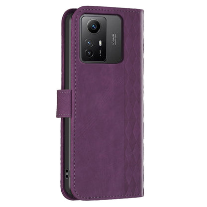 For Xiaomi Redmi Note 12S 4G Phone Cover Grid Pattern Imprinted Stand Wallet PU Leather Phone Case