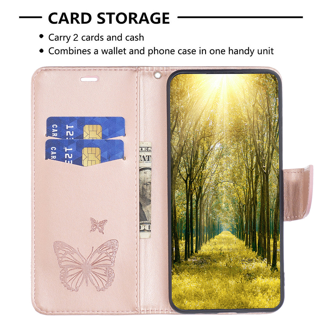 For Xiaomi Redmi Note 12S 4G Stand Wallet Phone Case Butterfly Imprinted Leather Flip Cover with Strap