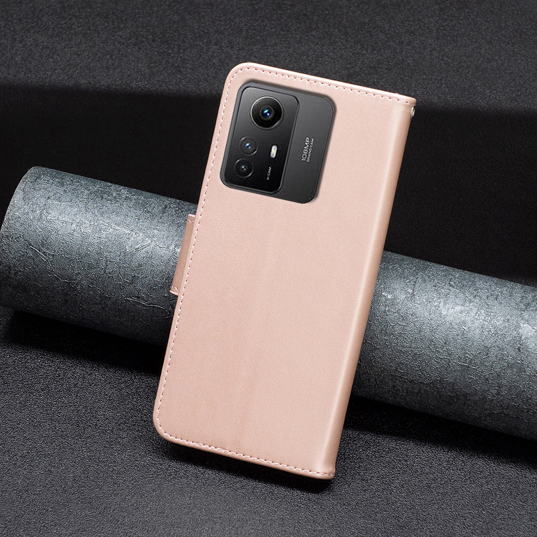 For Xiaomi Redmi Note 12S 4G Stand Wallet Phone Case Butterfly Imprinted Leather Flip Cover with Strap