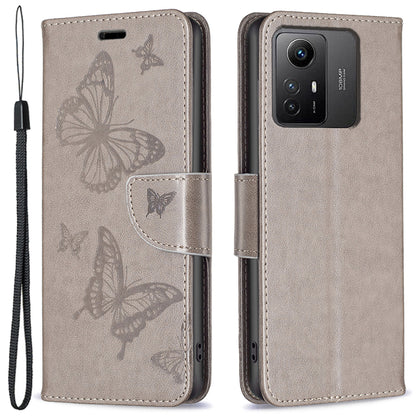 For Xiaomi Redmi Note 12S 4G Stand Wallet Phone Case Butterfly Imprinted Leather Flip Cover with Strap
