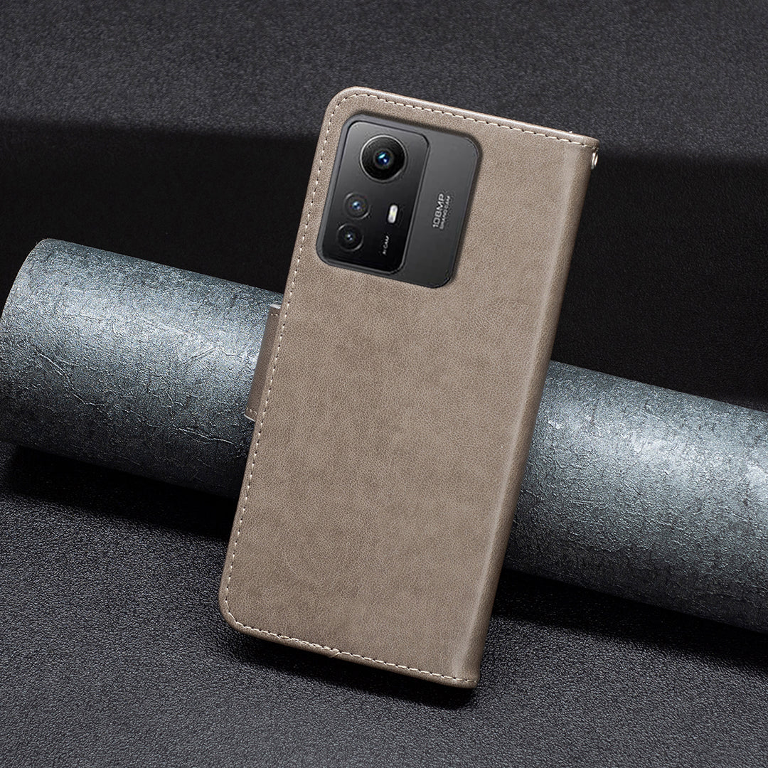 For Xiaomi Redmi Note 12S 4G Stand Wallet Phone Case Butterfly Imprinted Leather Flip Cover with Strap