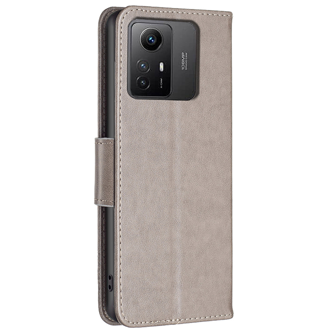 For Xiaomi Redmi Note 12S 4G Stand Wallet Phone Case Butterfly Imprinted Leather Flip Cover with Strap