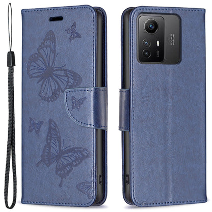 For Xiaomi Redmi Note 12S 4G Stand Wallet Phone Case Butterfly Imprinted Leather Flip Cover with Strap